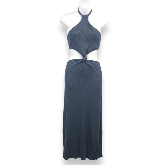 Cult Gaia Cameron Knit Dress S Cutout Ribbed Twist Knot Halter Tie Open Back NWD - Picture 1 of 8